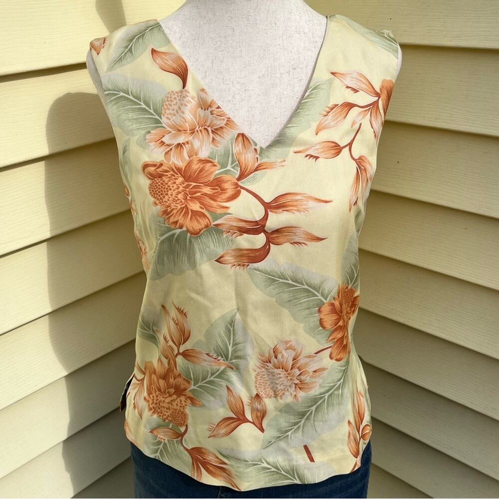 Tommy Bahama Floral Silk Tank Top V Neck Hawaiian Vintage 90s Vacation Women XS